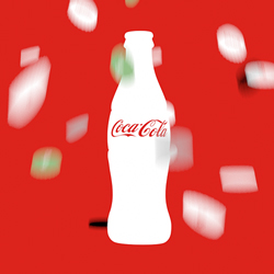 Coca-Cola bottle with flying caps
