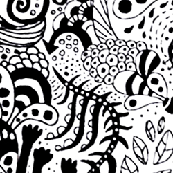 handdrawn black and white coral reef-like shapes