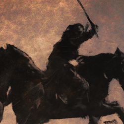 Painting of Samurai warrior riding on horse